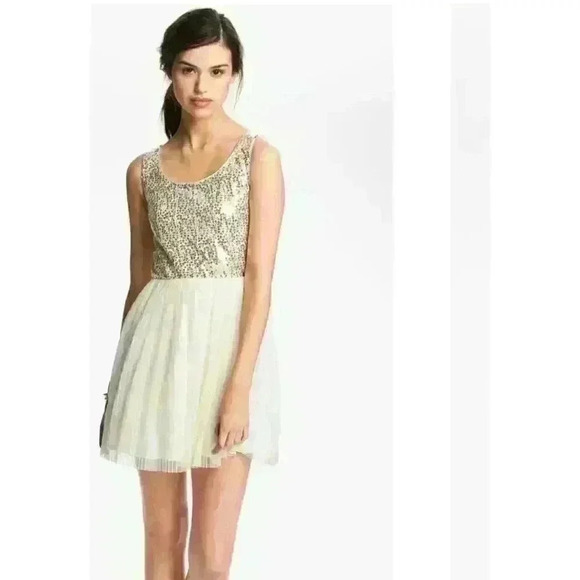 3/$30 As U Wish Sequin Tool Ivory Gold Cut Out Dress NWT - Picture 1 of 10
